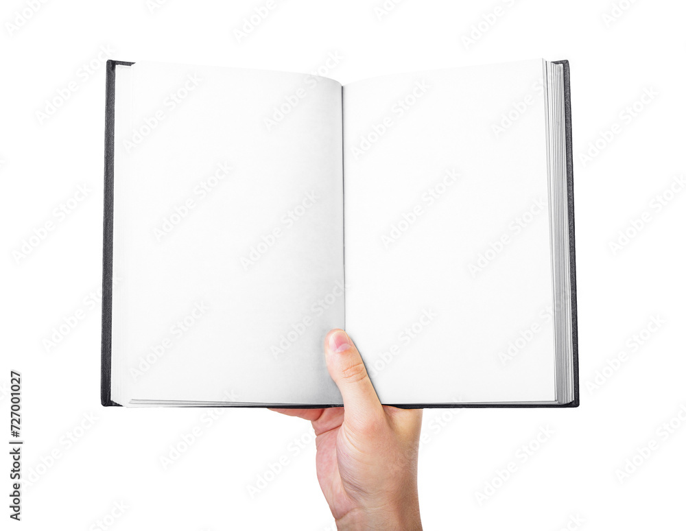 Aufkleber Closeup of a hand presenting an empty notebook, perfect for customization