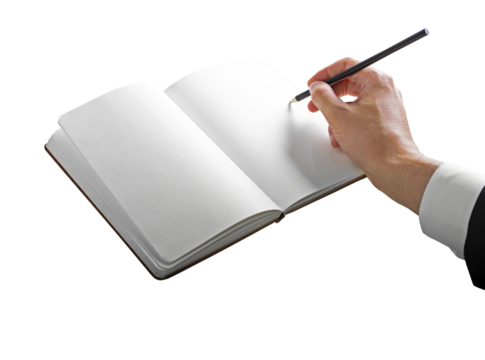 Close up of a professional's hand writing in a blank notepad, concept of planning