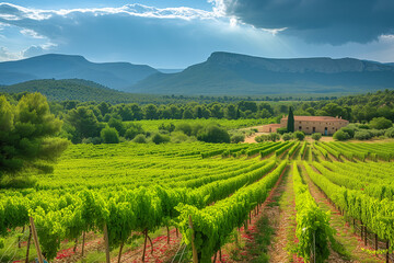 Fototapeta na wymiar Provence region in South France. A perfect vineyard in July