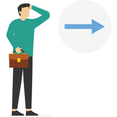 Business support or mentoring helps discover the right direction, spotlight shining on floor reveals arrow tips for business human in the dark.

