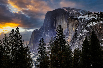 Twilight Winter Sunset Clouds on Half Dome, Yosemite National Park, California