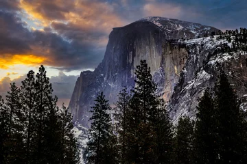 Papier Peint photo autocollant Half Dome Twilight Winter Sunset Clouds on Half Dome, Yosemite National Park, California