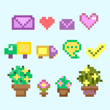 Colored pixel icons for a potted flower delivery site