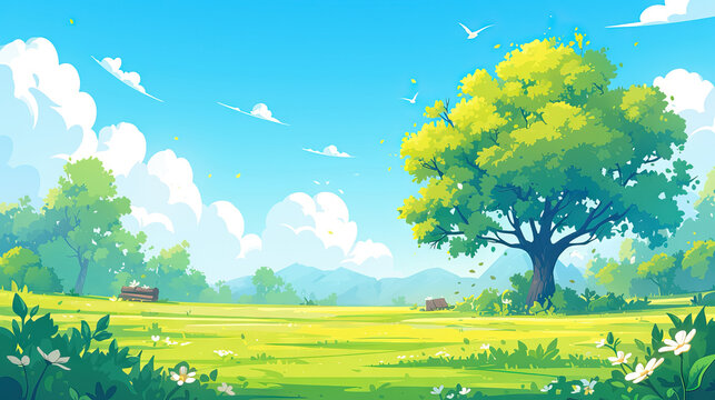 Spring fields and a blue sky for arbor day, environment world earth day - AI Generated Abstract Art