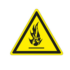 Panneau triangulaire sur fond jaune et bordure noire: danger de substances inflammables