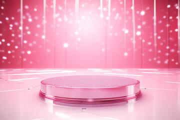 Pink podium 3d illustration background , mock up display with sparkle and glitter for beauty products or holiday event.	