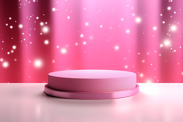 Pink podium 3d illustration background , mock up display with sparkle and glitter for beauty products or holiday event.	