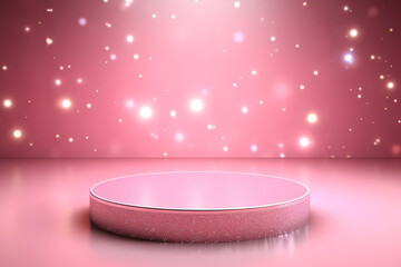 Pink podium 3d illustration background , mock up display with sparkle and glitter for beauty products or holiday event.	