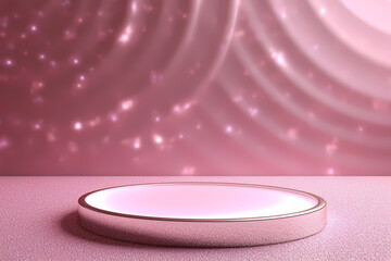 Pink podium 3d illustration background , mock up display with sparkle and glitter for beauty products or holiday event.	
