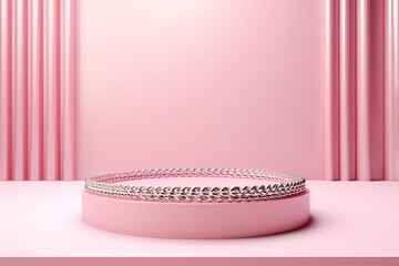 Pink podium 3d illustration background , mock up display with sparkle and glitter for beauty products or holiday event.	