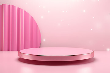 Pink podium 3d illustration background , mock up display with sparkle and glitter for beauty products or holiday event.	