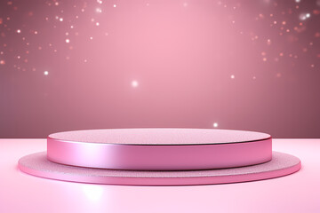 Pink podium 3d illustration background , mock up display with sparkle and glitter for beauty products or holiday event.	