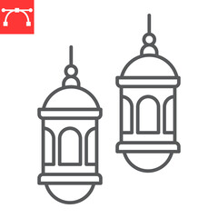 Ramadan kareem lantern line icon, decoration and Islamic, Arabic lantern vector icon, vector graphics, editable stroke outline sign, eps 10.