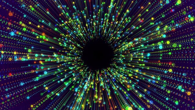 Colorful glitter particles tunnel futuristic 3d background
