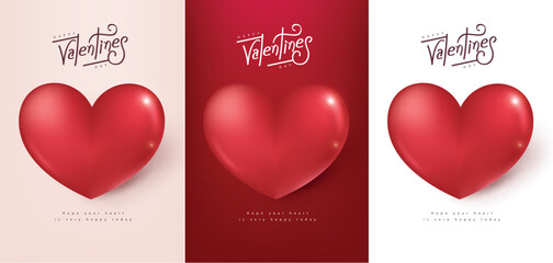 Collection Happy Valentine's day poster banner background template with big red heart - obrazy, fototapety, plakaty