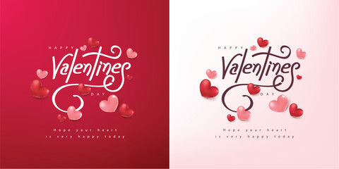 Calligraphy of Happy valentines day with festive heart shaped decorations Elements for valentine card banner