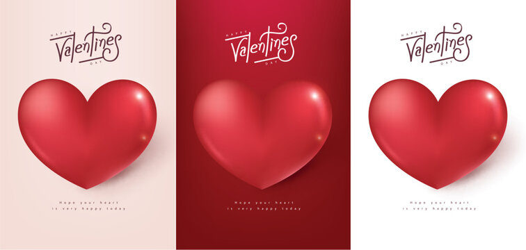 Collection Happy Valentine's day poster banner background template with big red heart