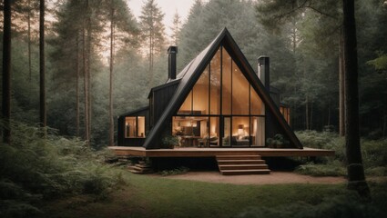 cabin in the forest - obrazy, fototapety, plakaty