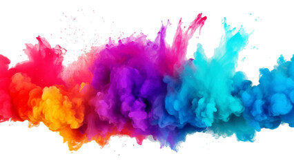 colorful vibrant rainbow Holi paint color powder explosion with bright colors isolated white background.  - obrazy, fototapety, plakaty
