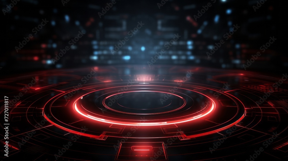 Poster vibrant red technology backdrop with abstract digital tech circles - copy space available