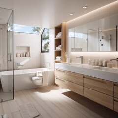 Beautiful modern bathroom in white design. Generative AI.