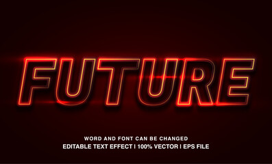 Future editable text effect template, red neon light futuristic style, premium vector