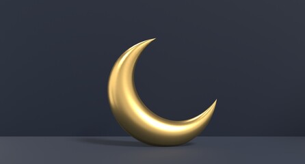 Islamic crescent moon icon. Gold crescent moon. Symbol shape design for islamic, religion, ramadan and eid concept - obrazy, fototapety, plakaty