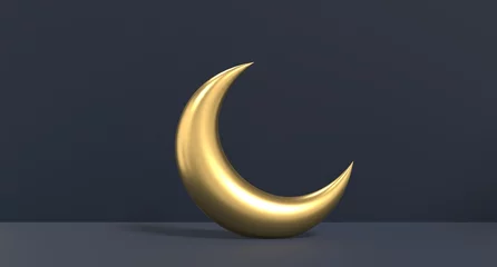 Fotobehang Islamic crescent moon icon. Gold crescent moon. Symbol shape design for islamic, religion, ramadan and eid concept © Aozora