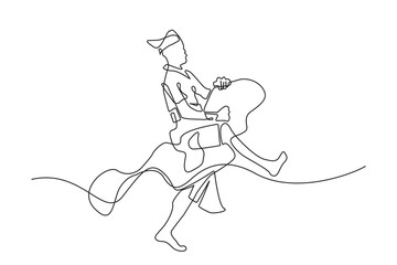 continuous line of lumping horse dancers. single line vector of traditional lumping horse dancers in Indonesia
