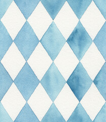 Blue Watercolor Harlequin Check Seamless Pattern And Background