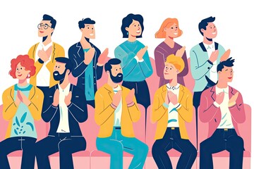 a group of people in a meeting applauding