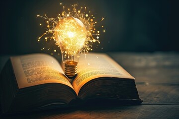 light bulb in a book - obrazy, fototapety, plakaty
