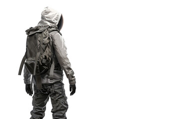 A man wear parachute jacket dk-grey Isolated on transparent background.