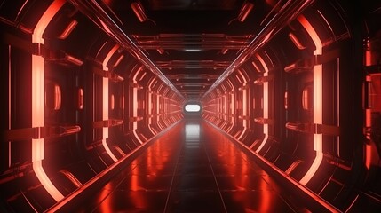 Empty hallway in red, 3D Rendering Illustration