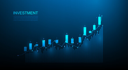 business finance investment trading stock chart growth technology on blue background. business graph increasing. vector illustration fantastic hi-tech design.