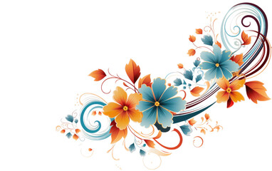 Abstract Floral Corner Design Isolated on transparent background.