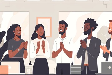 business leaders clapping for their team members in an office - obrazy, fototapety, plakaty