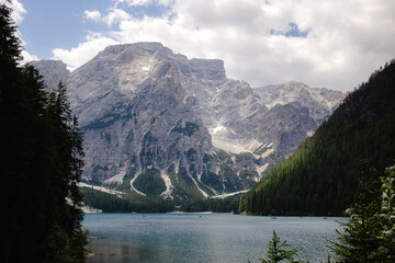 Fototapeta na wymiar Alpine Lake, Crystal Clear Water, Rocky Peaks Reflection, Italy, Europe