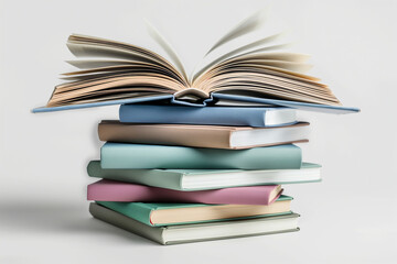 Stack of Books with Open Book on Top