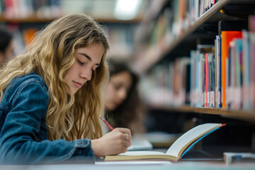 Student Studying in Library