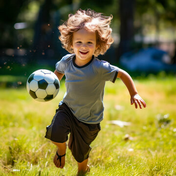 lifestyle photo humor an young child playing soccer.