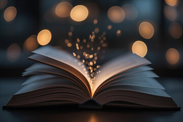 Open Book with Magical Glowing Lights