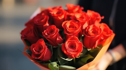 Bunch of red roses in hands