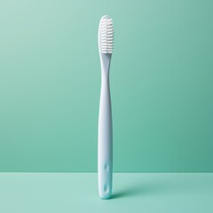 White toothbrush on a blue background. Generative AI.
