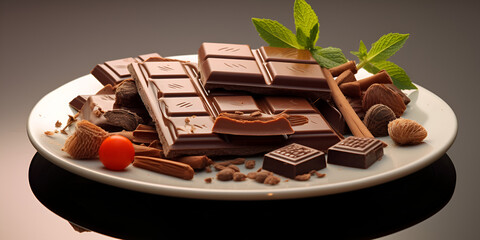 chocolate bar on a dark wooden background.