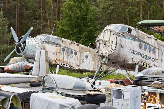 Riga, Latvia - June 1, 2023: Old and retired Antonov AN2 propeller aircrafts of Aeroflot Russian Airlines