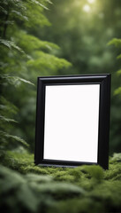 Blank Frame and Billboard with Empty Photo Space on the green forest background in slow life theme