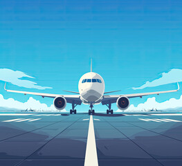 Flat airplane illustration, vector. Flying plane, takeoff, landing