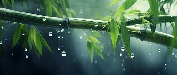 bamboo stalks on wind with drops of water