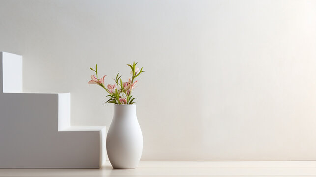 white vase with flowers on the table,Simplicity Refined Minimalistic Background for Stunning Product Photography and Social Media 
